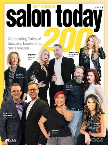 Salon Today cover with nine people celebrating success and leadership.