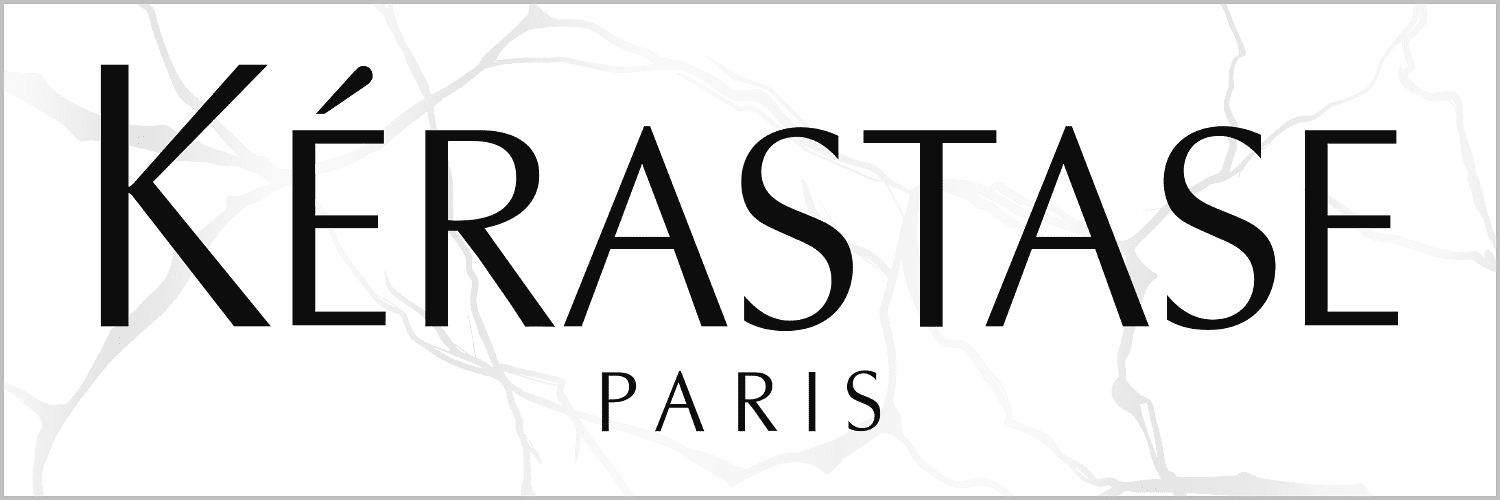 Kérastase Paris logo with stylized silver lines in the background.