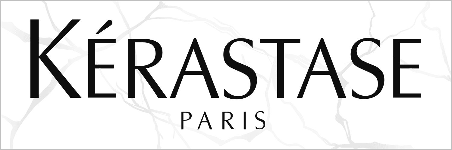 Kérastase Paris logo with stylized silver lines in the background.