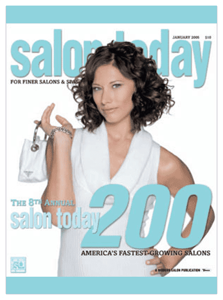 Salon Today magazine cover featuring a stylish woman with a handbag and curly hair, January 2005.