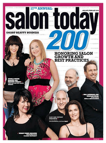 Magazine cover: "Salon Today 200" with smiling, diverse salon professionals.
