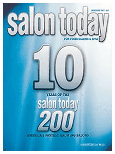 Magazine cover: "Salon Today" January 2007, celebrating 10 years and top 200 salons.
