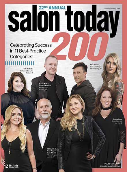 Group photo of salon professionals on magazine cover, titled "Salon Today 200 Award Winners.
